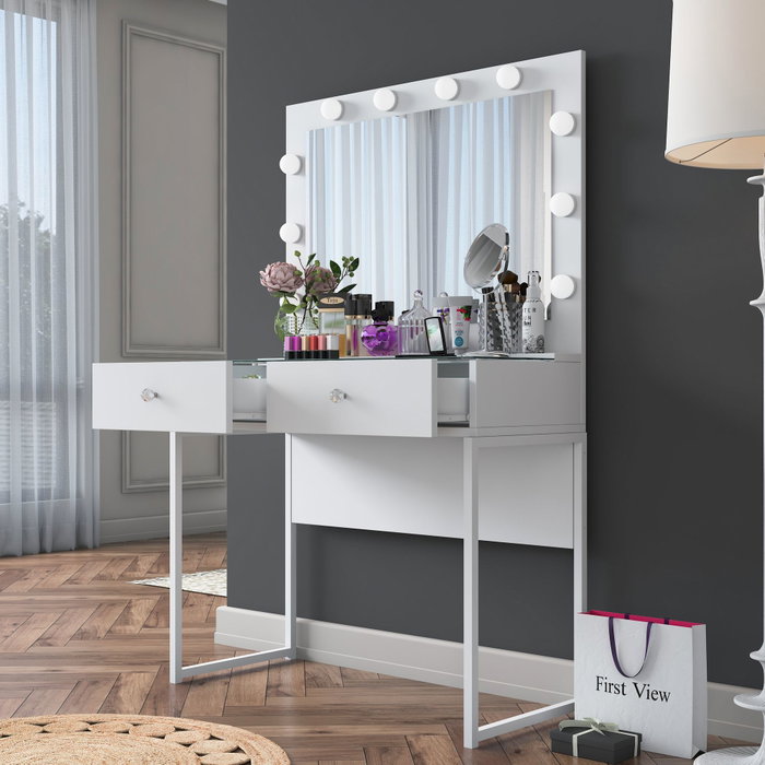 Hanah Home Mesa de Maquillaje con 10 focos, Blanca Hanah Home Mesa de Maquillaje con 10 focos, Blanca